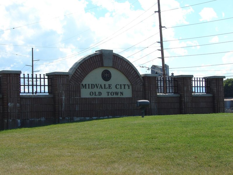 Midvale City Old Town brick monument sign in Midvale, Utah